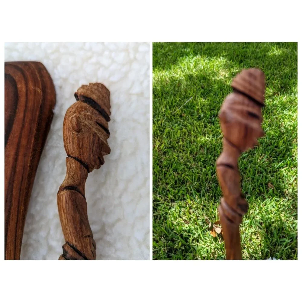 Bundle of six (6) dark, rich wood teak wooden hand-carved utensils